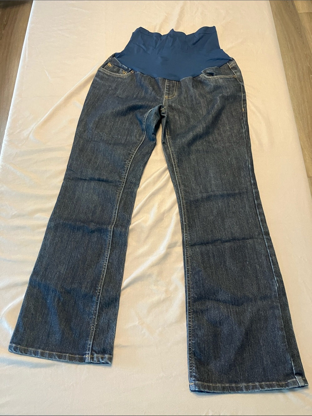 Motherhood Maternity Dark Blue Flare Jeans with Navy Waist Panel